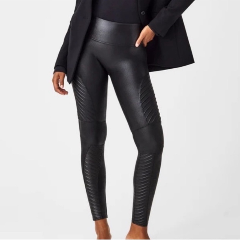 SPANX Faux Leather Moto High Waisted Leggings Slimming Pants Women's Size XL